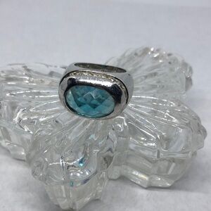 𝅺Vintage silver tone faux topaz costume ring statement JA